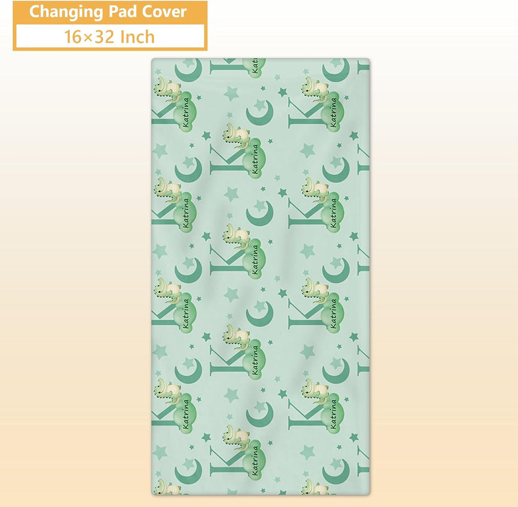 Terwex Custom Baby Bedding Set, 5 Pcs Personalized Baby Crib Sets with Name, Toddler Bedding Set for Baby Girls Boys, Green Crocodile Double Layer Nursery Bedding Set, Customized Gifts for Infants
