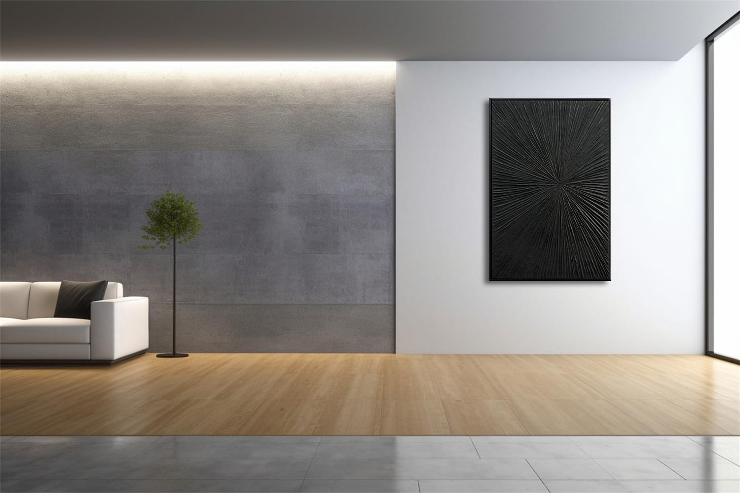 Framed Black Relief Wall Art, Modern Abstract Oil Paintings on Canvas, Quartz Sand Texture Wall Art for Living Room Bedroom Wall Decor