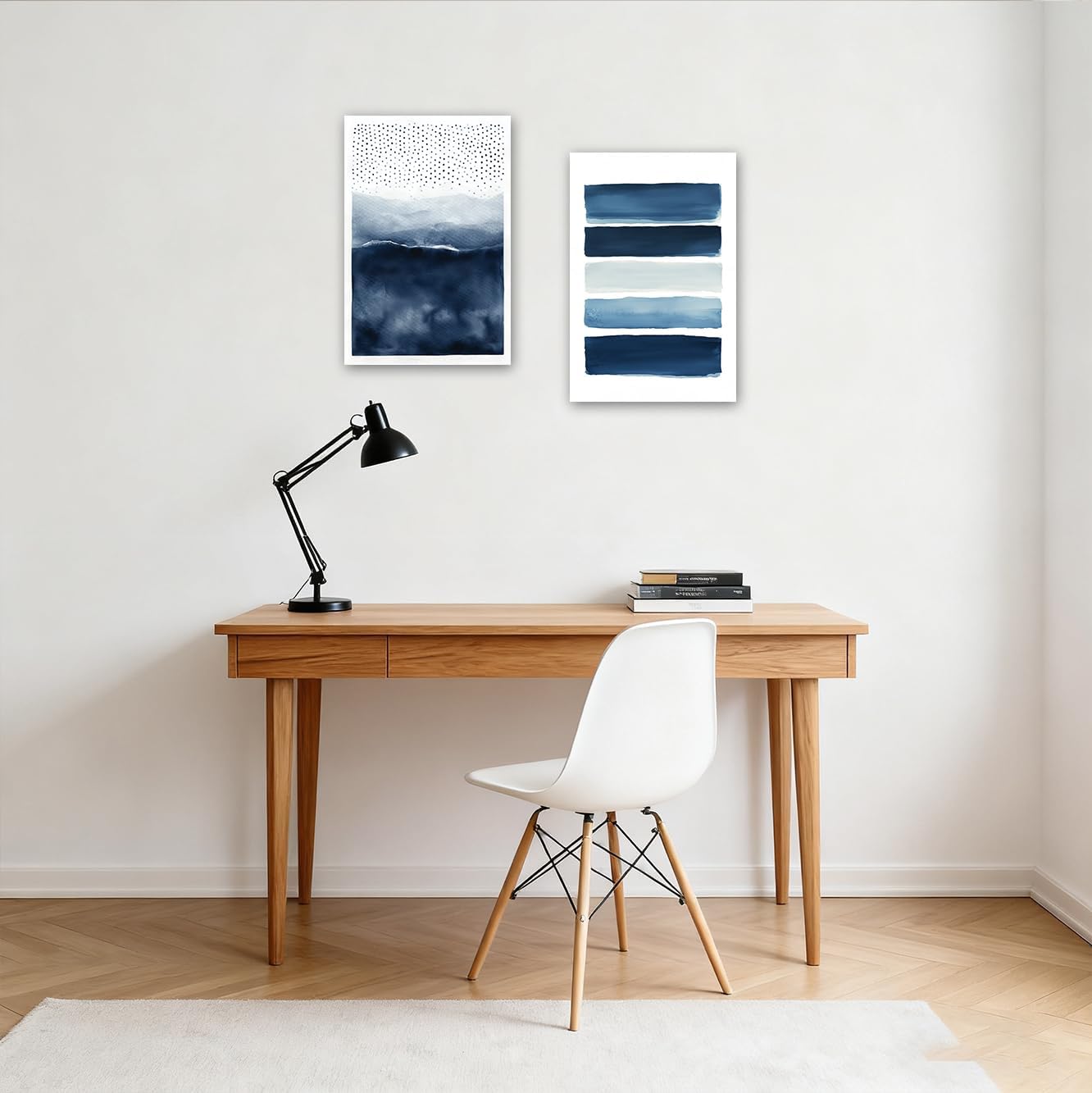 SWQYLB Navy Blue Canvas Wall Art 2 Pieces Neutral Blue and White Abstract Paintings Wall Decor Watercolor Pictures for Modern Minimalist Print Office Decor Framed (24x36inchx2 Pieces)