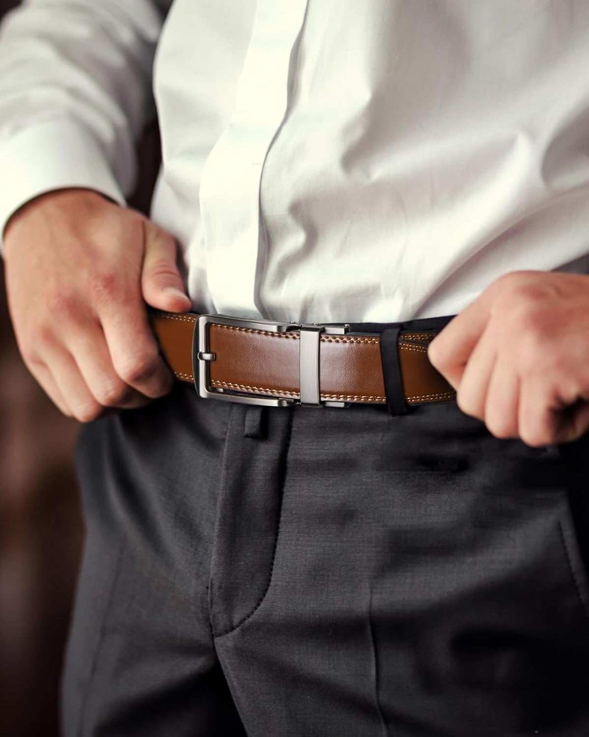 Executive Reversible Genuine Leather Belt Men 1 3/8' Golf Dress Casual Two-in-One Gift Box.