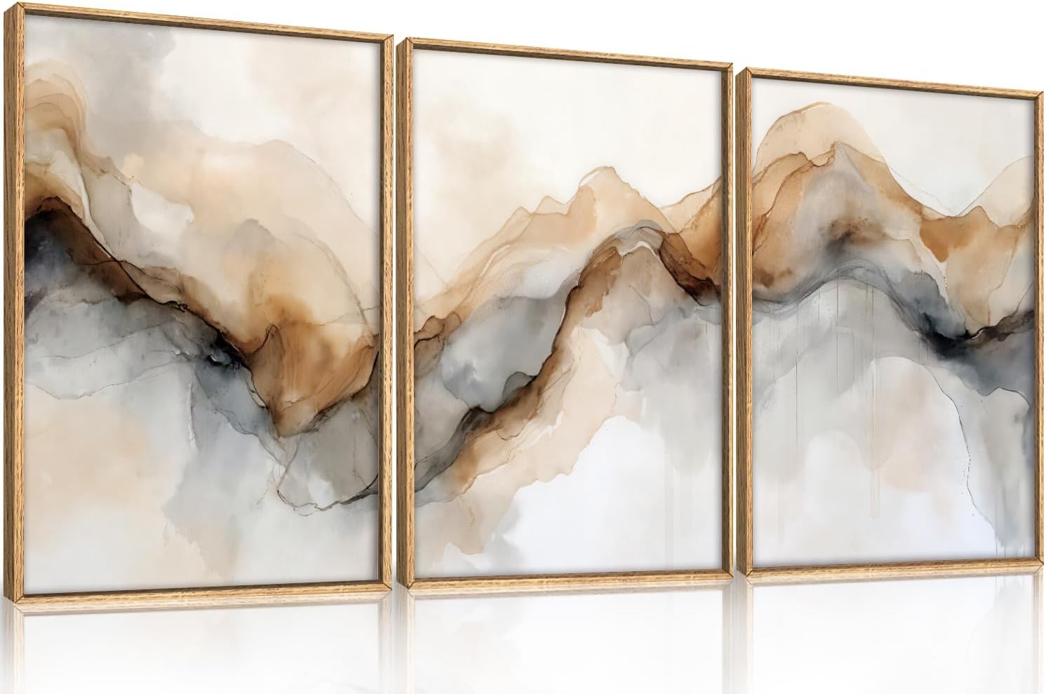 Ausril Abstract Neutral Framed Canvas Wall Art Set, Retro Watercolor Landscape Wall Decor, Modern Texture Art Prints, Minimalist Nature Wall Painting for Living Room, Bedroom, Office 24×36inches