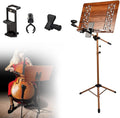 Two-in-one Dual-use Bamboo Book Stand, Music Stand With Phone Holder Microphone Holder, Violin Music Stand With Carrying Bag, Ideal As A Shelf For Picture Books Or Sheet Music (Wood 17cm*45cm*75cm)