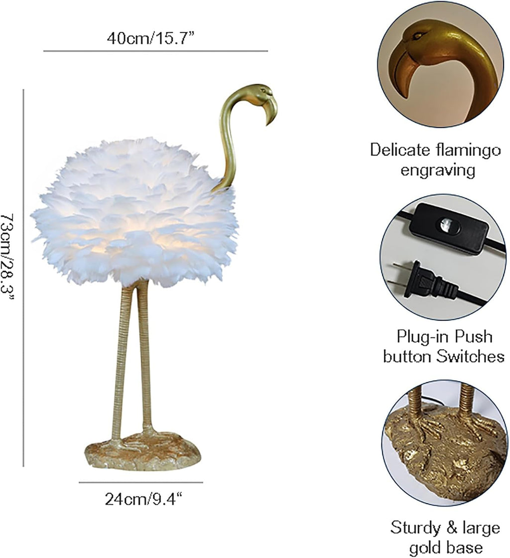 Feather Table Lamp,Flamingo Light Flamingo Lamp,Modern Bedside Lamp Plug in,Large Led Desk Lamp,Decorative Nightstand Lamp Night Light for Bedrooms Living Room Girls Room Decor