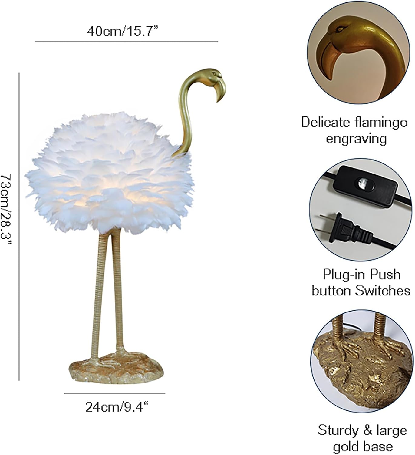 Feather Table Lamp,Flamingo Light Flamingo Lamp,Modern Bedside Lamp Plug in,Large Led Desk Lamp,Decorative Nightstand Lamp Night Light for Bedrooms Living Room Girls Room Decor