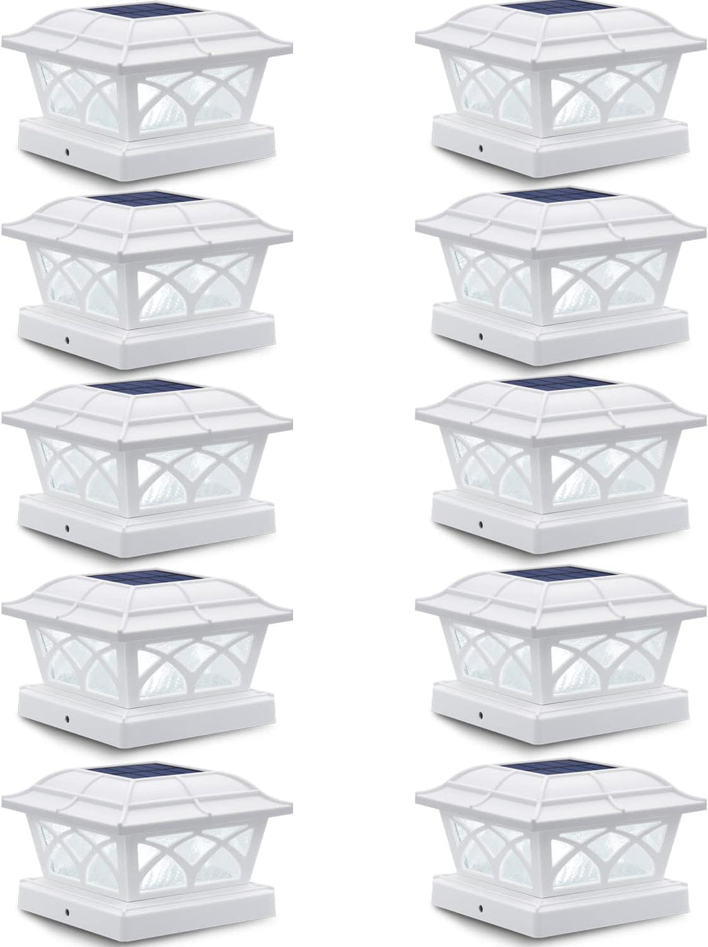 SIEDiNLAR Solar Post Cap Lights Outdoor Glass 2 Color Modes 8 LEDs for 4x4 5x5 6x6 Wooden Vinyl Posts Fence Deck Patio Decoration Warm White & Cool White Lighting White (10 Pack)