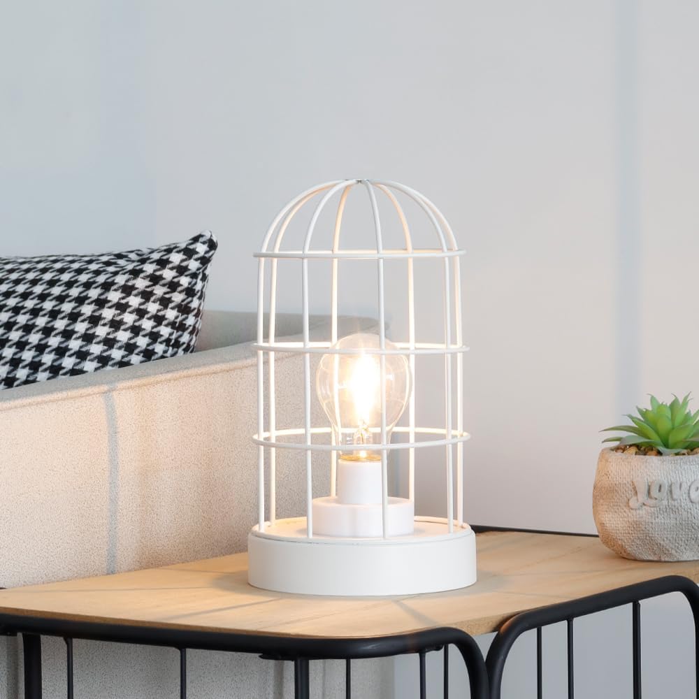 JHY DESIGN 6PCS Battery Operated Lamp 10''H Decorative Table Lamp Metal Cage Cordless Lamps with LED Bulb for Home Decor Living Room Bedroom Kitchen Wedding Patio Indoor（White）