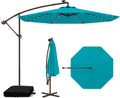 Tangkula 10FT Offset Patio Umbrella with Base Included, Outdoor Cantilever Umbrella with 40 Solar LED Lights, Tilt Adjustment, Crank Handle, Vented Top, Sand Bags for Pool Yard Deck (Turquoise)