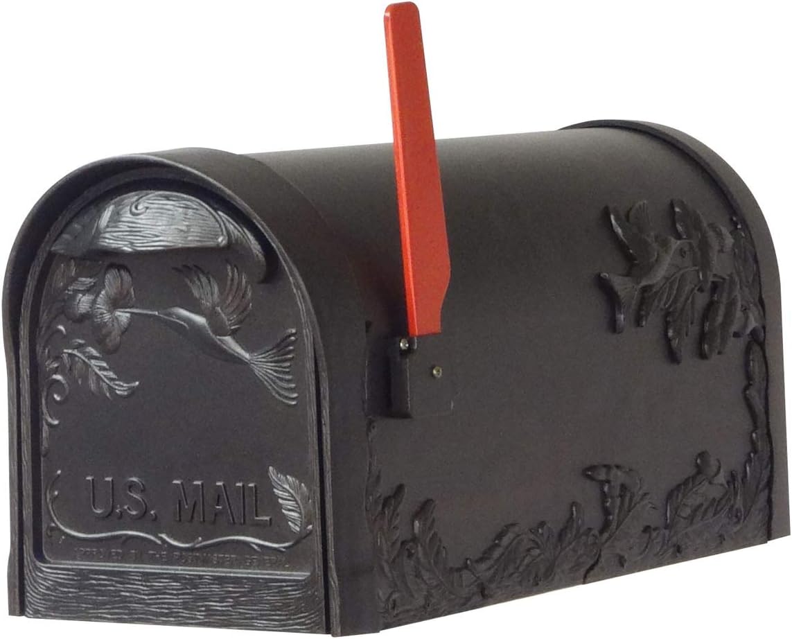 Special Lite Hummingbird Curbside Mailbox with Sorrento Front Single Mailbox Mounting Bracket - TC-SOR-FS-1005-BLK