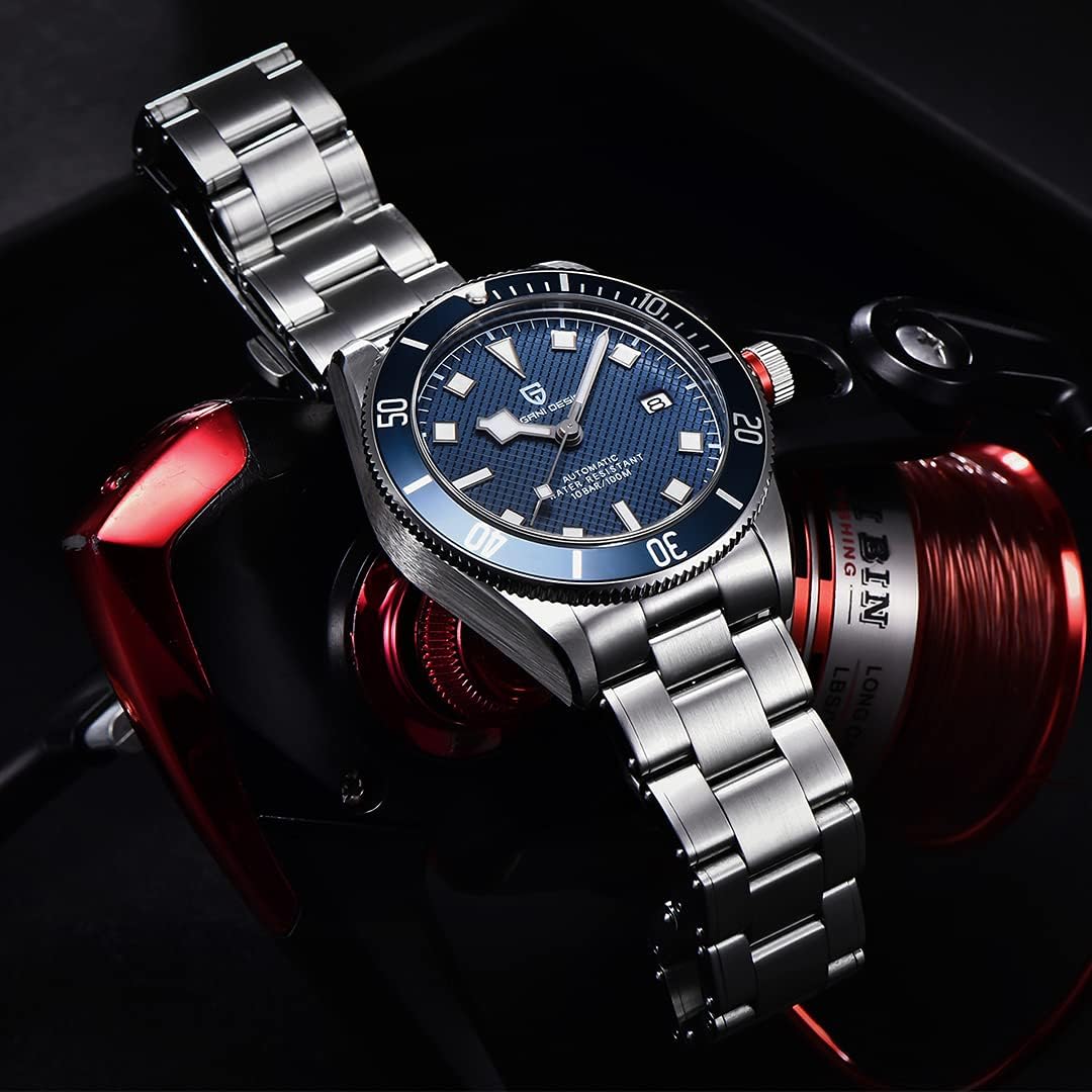 HaiQin Pagani Design 1671 V2 Classic Men's Automatic Watches Japanese NH35A Self-Winding Movement 100M Waterproof Mechanical Watch, Stainless Steel Aluminum Bezel Fashion Business Luminous Watch Date
