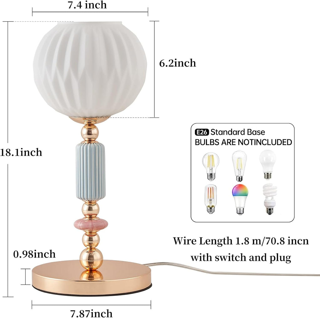 Modern Milk White Glass Table Lamp Bedside Nightstand Lamp Metal Desk Light with Plug Cord Switch for Bedroom Living Room Dining Room