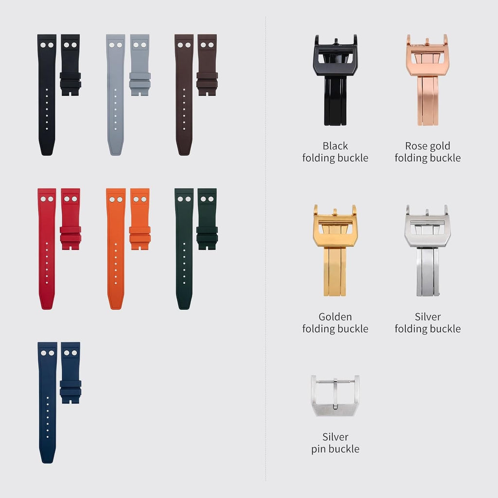 20MM 22MM Nature Fluororubber FKM Rubber With Rivet Watchband For IWC Strap Big Pilot Mark Portugieser TOP GUN Soft Wristband
