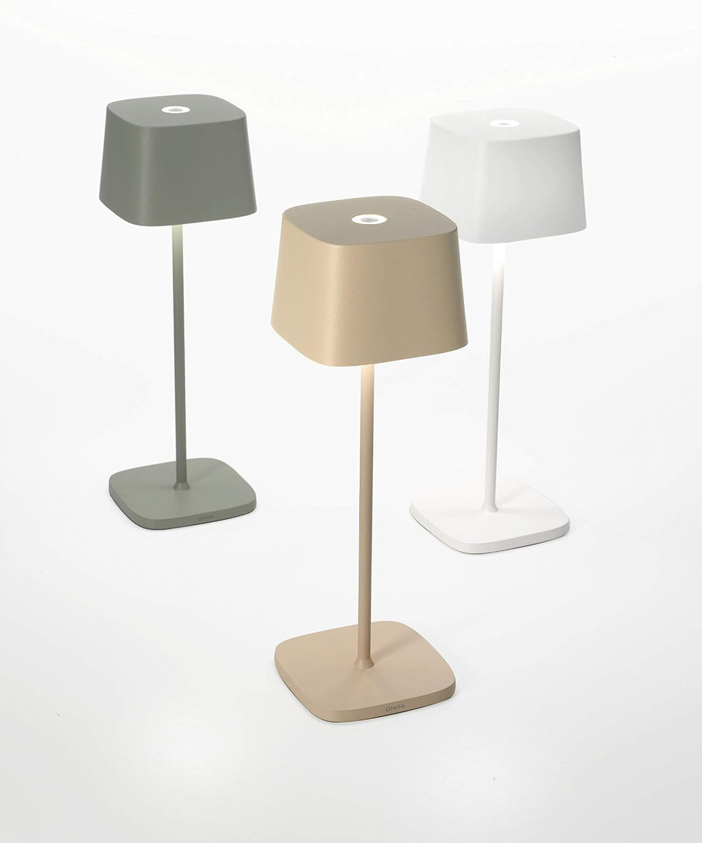Zafferano, Ofelia Pro Lamp, Rechargeable Cordless Table Lamp with Touch Controls, Suitable for Indoor and Outdoor, Dimmer, 2700-3000 K, Height 12 Inches, Sand Color