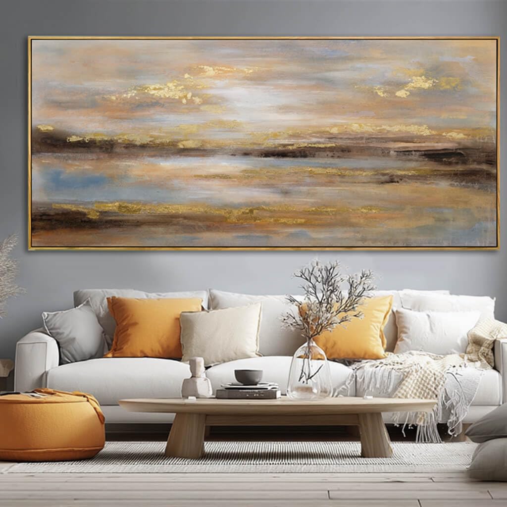 Gold Abstract Wall Decor Modern Artwork for Office Framed Canvas Painting Large Wall Art Bedroom Wall Decor Living Room Print Pictures 32x70 Inch