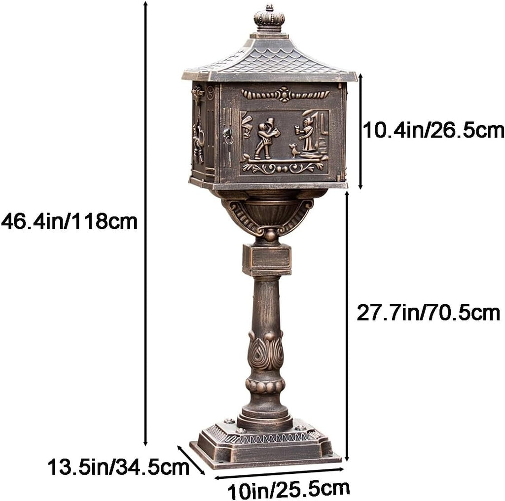 Cast Aluminum Mailbox with Post, Locking Residential Mailboxes for Outside, Rust-Proof Large Security Metal Mailbox