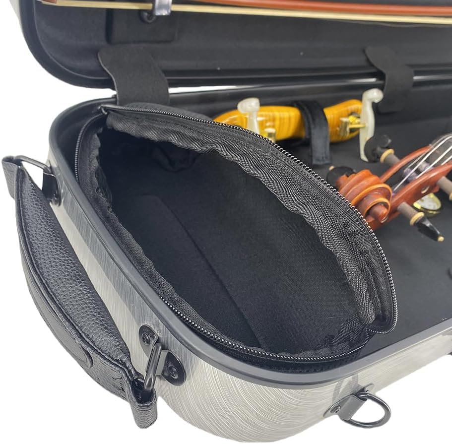 Violin Case 4/4 Full Size Carbon Fiber Material Includes Music Sheet Bag and Strap Lightweight Violin Case Ideal for Travel (Silver)