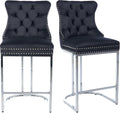 25' Counter Height Bar Stools Set of 2, Velvet Counter Stools for Kitchen Island, Tufted High Chair with Backs, Fabric Upholstered Modern Barstools for Pub Cafe, Chromed Metal Legs (Black, 2Pcs)