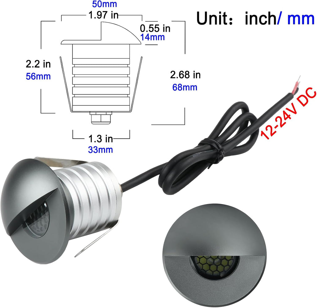 LED In-Ground Step Light- Half Moon Anti-Glare, 3W 12V-24V DC, Recessed Wall Lights, IP67 Waterproof, Buried Underground Outdoor Landscape Lighting,Warm White 3000K (6 Pack)