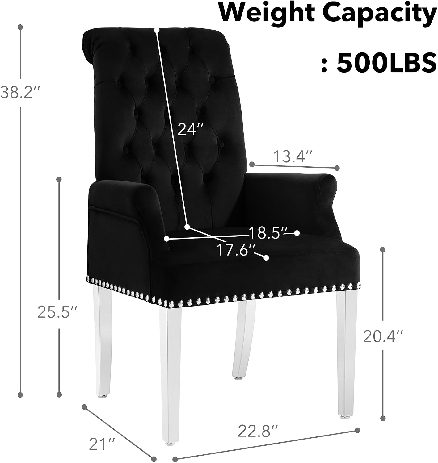 LOULENS Luxurious Velvet Dining Chairs, Modern Upholstered Tufted Dining Room Chairs, Armrests Dining Chairs with Stainless Steel Leg, Black