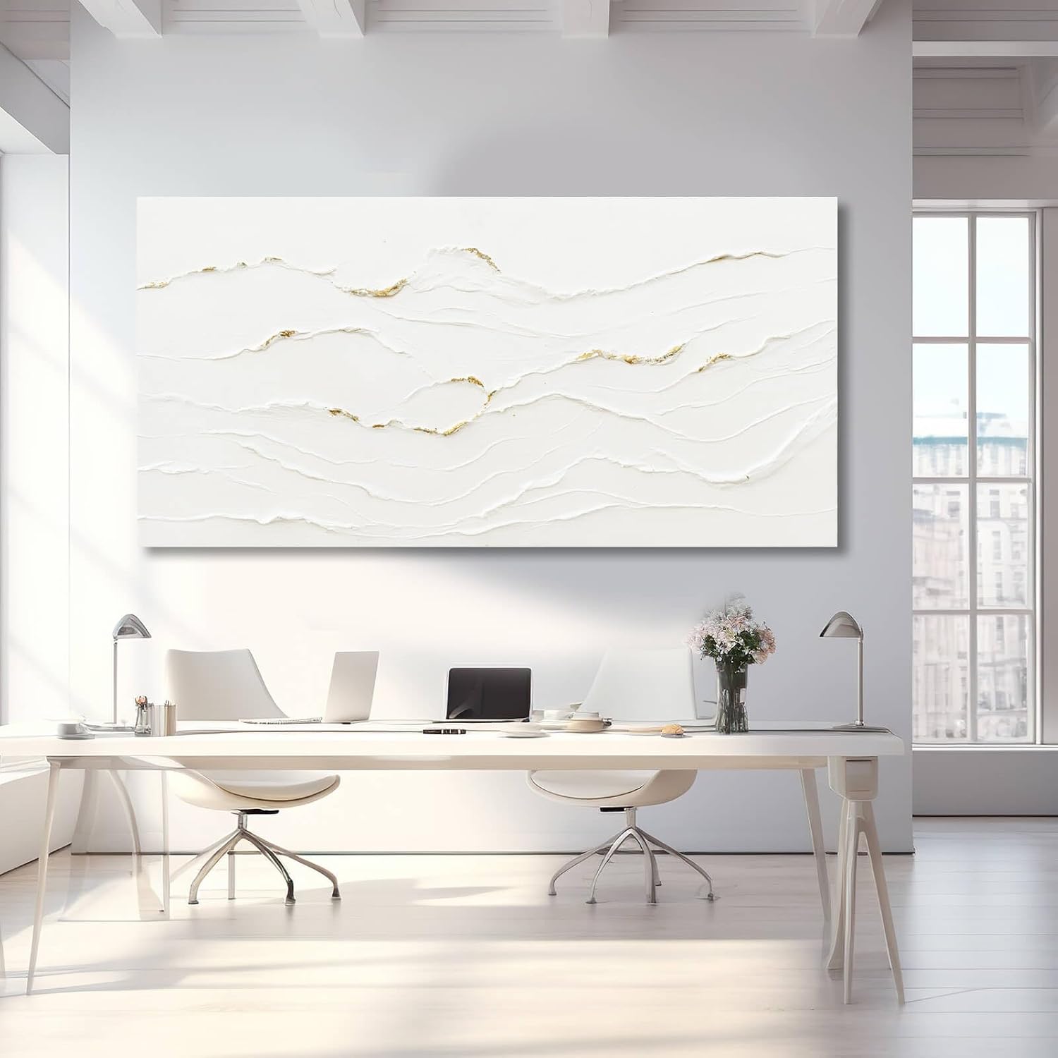 WINKAILIN White Painting Artwork Simple Decorative Pictures 29'x58' Abstract Wall Art for Living Room Modern Wall Hanging Decor for Kitchen
