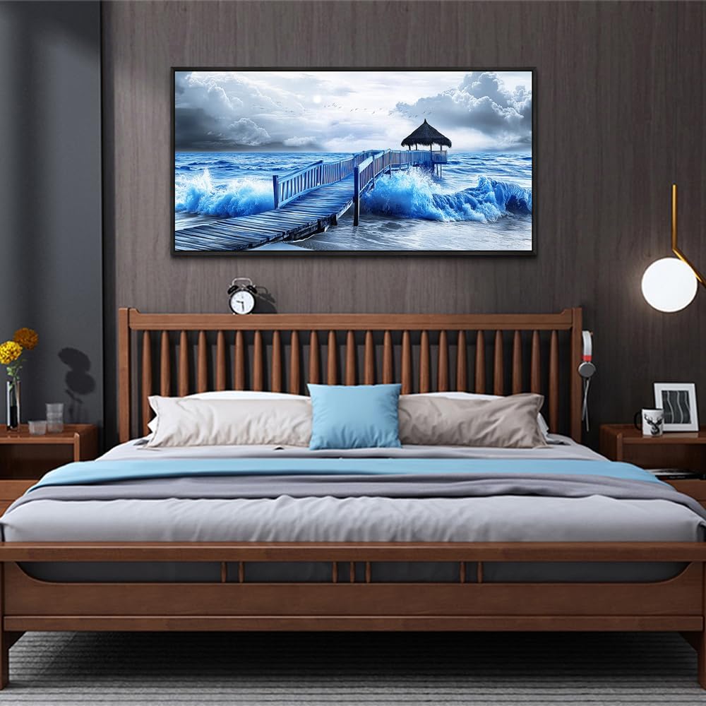 ZUITINGHUA Black Framed Canvas Wall Art For Living Room Large Wall Decor For Office Bedroom Decoration Ocean Landscape Pictures Black And White Paintings Artwork Mural Aesthetic Home Decor 30x60 In