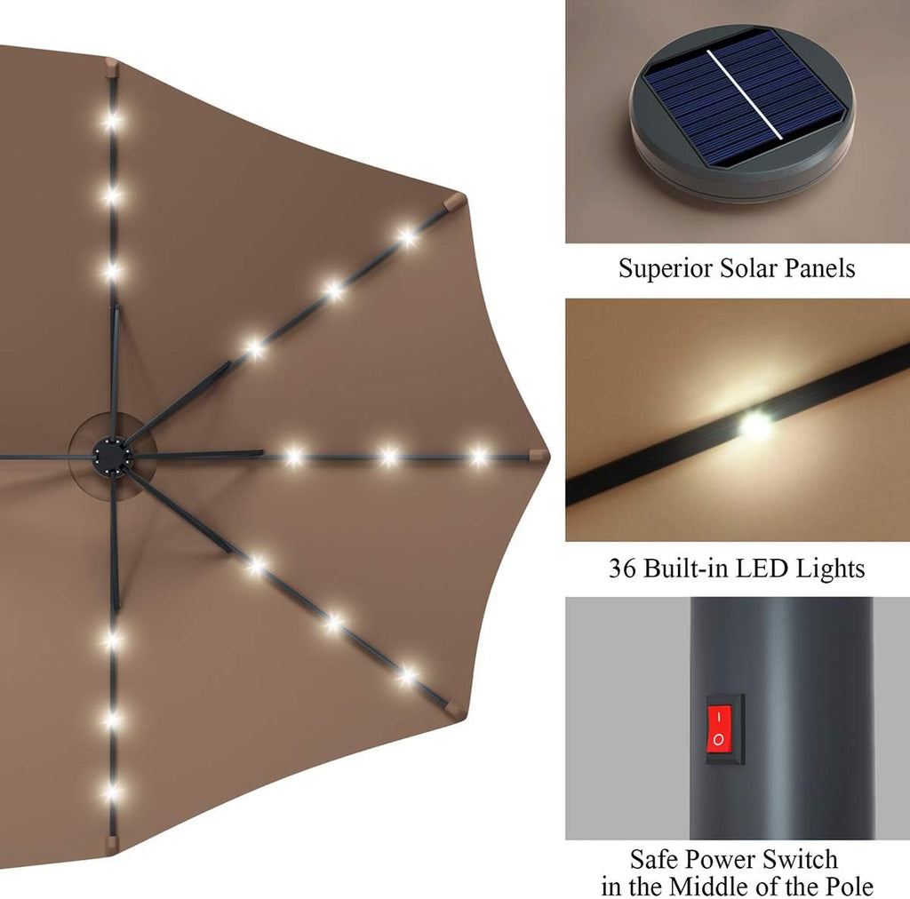 Tangkula 15 Ft Double Sided Patio Umbrella with Solar Lights, Extra Large Rectangle Outdoor Umbrella with 36 LED Lights & Crank Handle for Deck, Poolside, Garden, Backyard (Tan)