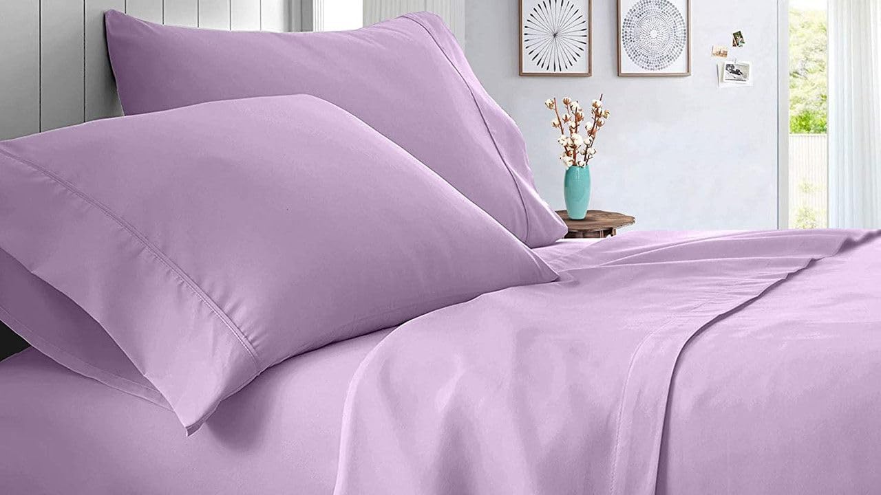 Hotel Luxurious Twin-XXL Size Sheet Set 5 Piece-100% Egyptian Cotton, 600 TC, 16' Fitted Sheet, Zipper Closure Duvet Cover-Lavender Solid