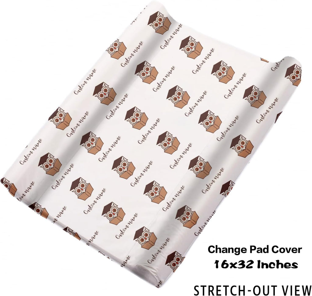 Personalized Crib Bedding Set for Baby Boys Girls, Owl Pattern Custom Name Baby Crib Sets 5-Pcs, Double Layer Baby Blanket Fitted Sheet Changing Pad Cover Rug Wall Art Set