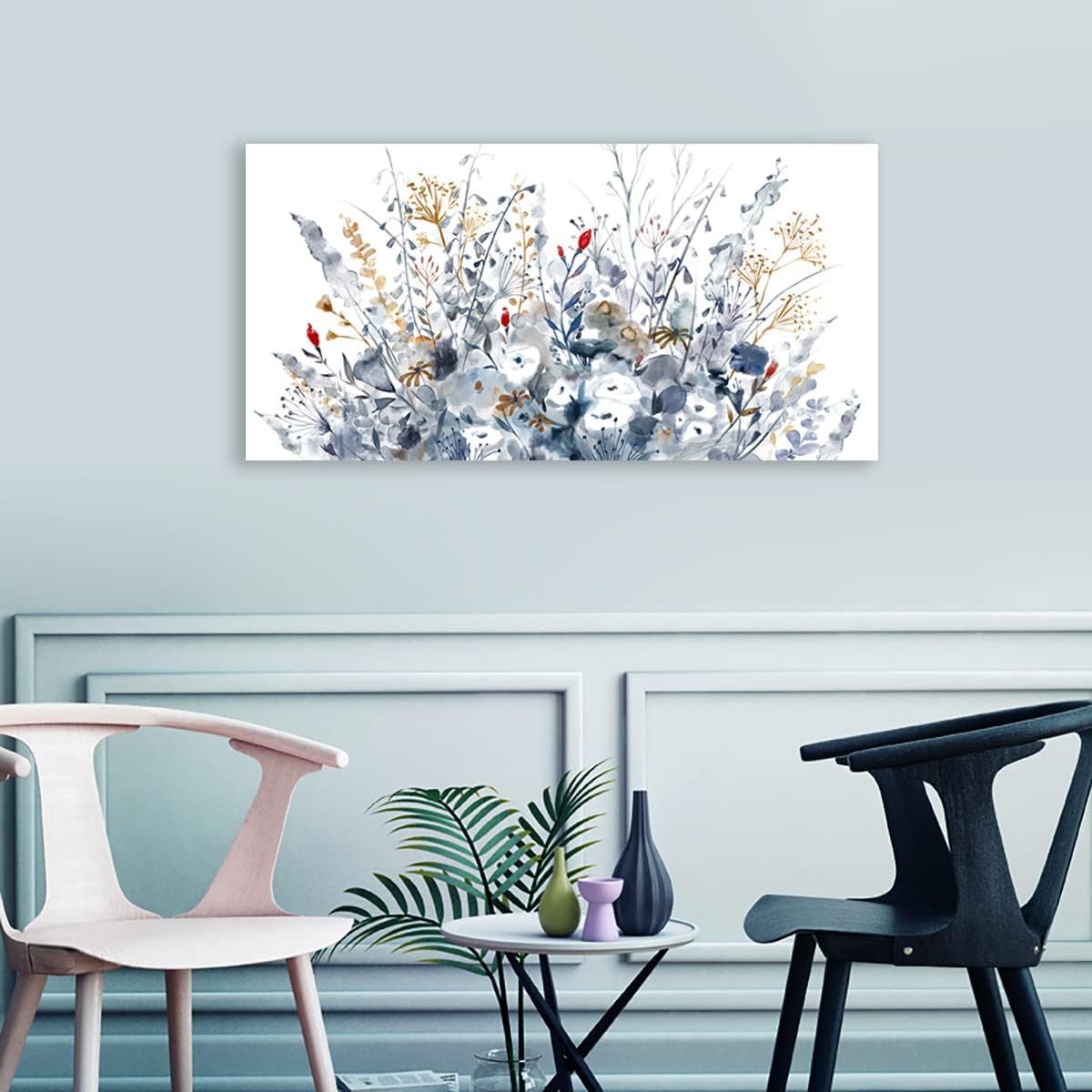 Flowers Canvas Wall Art for Living Room Wall Decor Indigo Floral Canvas Painting Watercolor Plants Pictures Vintage Botanical Flower Canvas Artwork for Bedroom Office Home Wall Decorations 29' x 58'