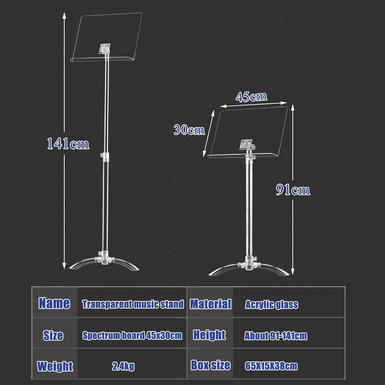 Portable Violin Music Stand Adjustable Acrylic Sheet Music Stand for Guitar Players High Transparency & Stability Height Adjustable 91 141cm Service Menu Counter Stand