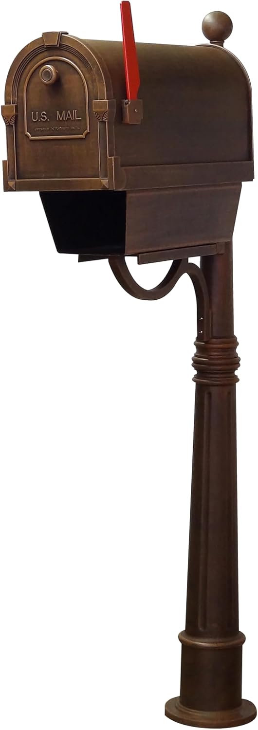 Special Lite Savannah Curbside Mailbox with Paper Tube with Ashland Post - Copper Aluminum Mailbox with Post - SCS2014-SPK600-CP