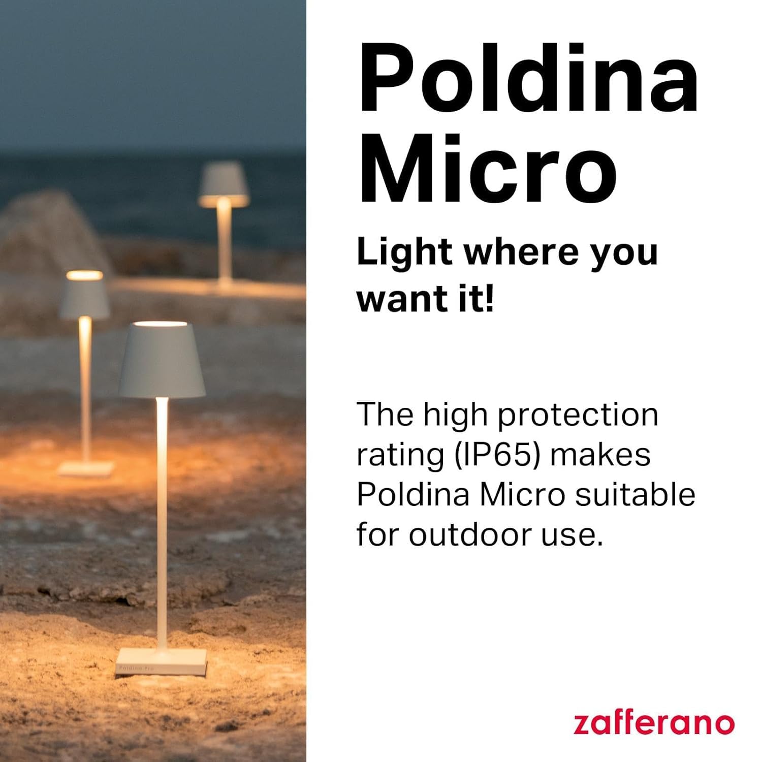 Zafferano, Poldina Micro Lamp, Rechargeable Cordless Table Lamp with Touch Controls, Suitable for Indoor and Outdoor, Dimmer, 2200-3000 K, Height 10.8 Inches, Steel Blue Color
