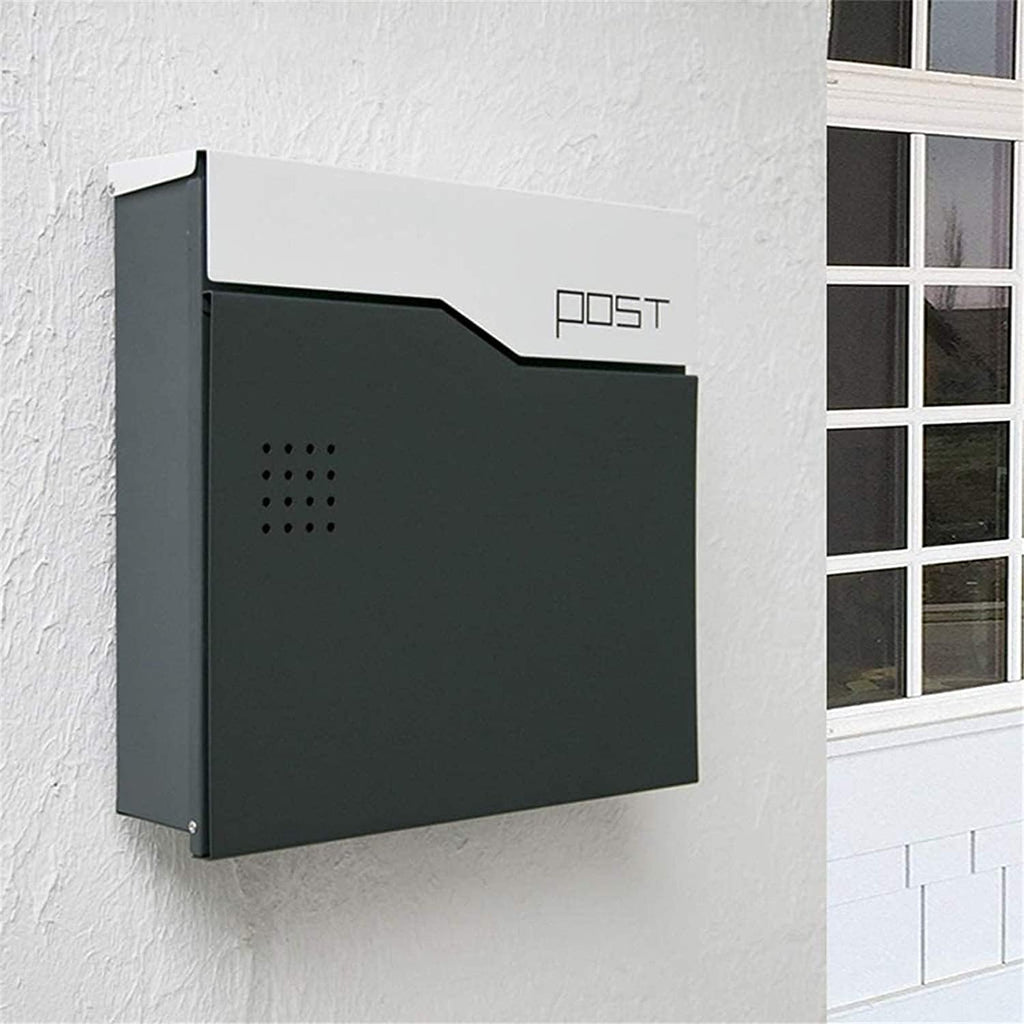 Wall-Mount Mailboxes Metal Mailbox Secure Waterproof for Outside, Household Newspaper Magazine Box, Home Wall-Mounted Wrought Iron Post Mailbox with Key