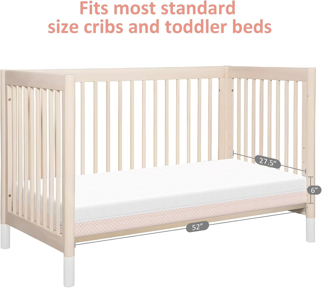Dourxi Crib Mattress, Dual Sided Comfort Memory Foam Toddler Bed Mattress, Triple-Layer Breathable Premium Baby Mattress for Infant and Toddler w/Removable Outer Cover - White&Pink