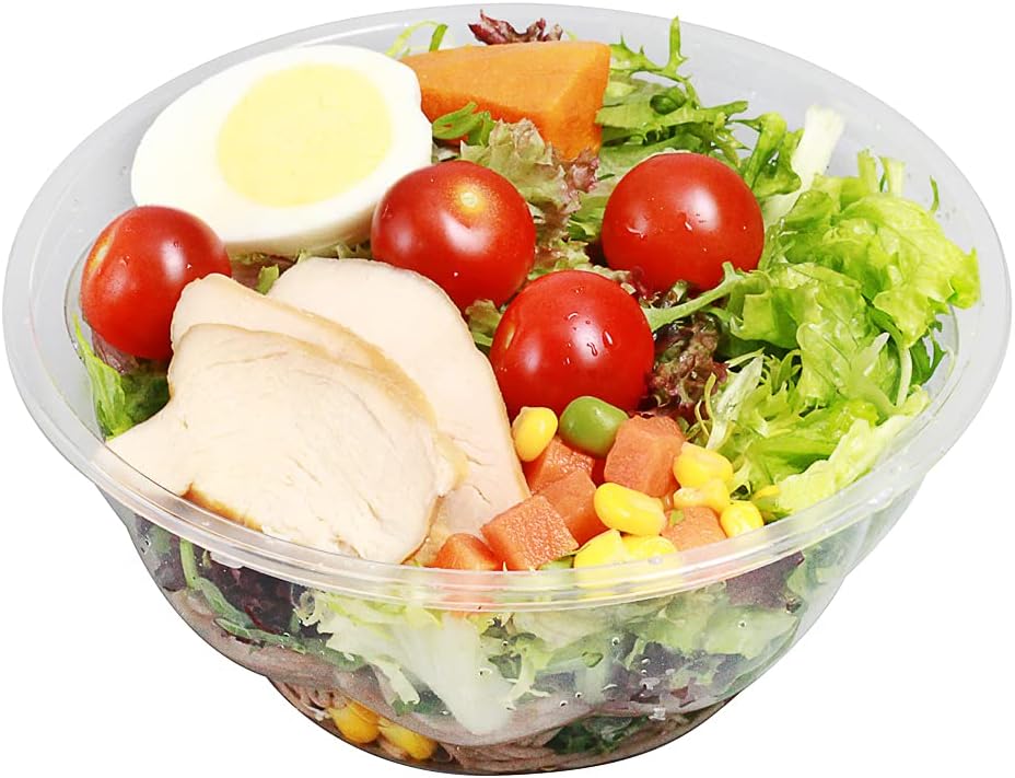 Restaurantware-Thermo Tek 32 Ounce Disposable Salad Bowls, 500 Round Deli Bowls - Avoids Cracks And Leaks, Sustainable, Clear Plastic Salad Container Bowl, For Cold Foods, Lids Sold Separately