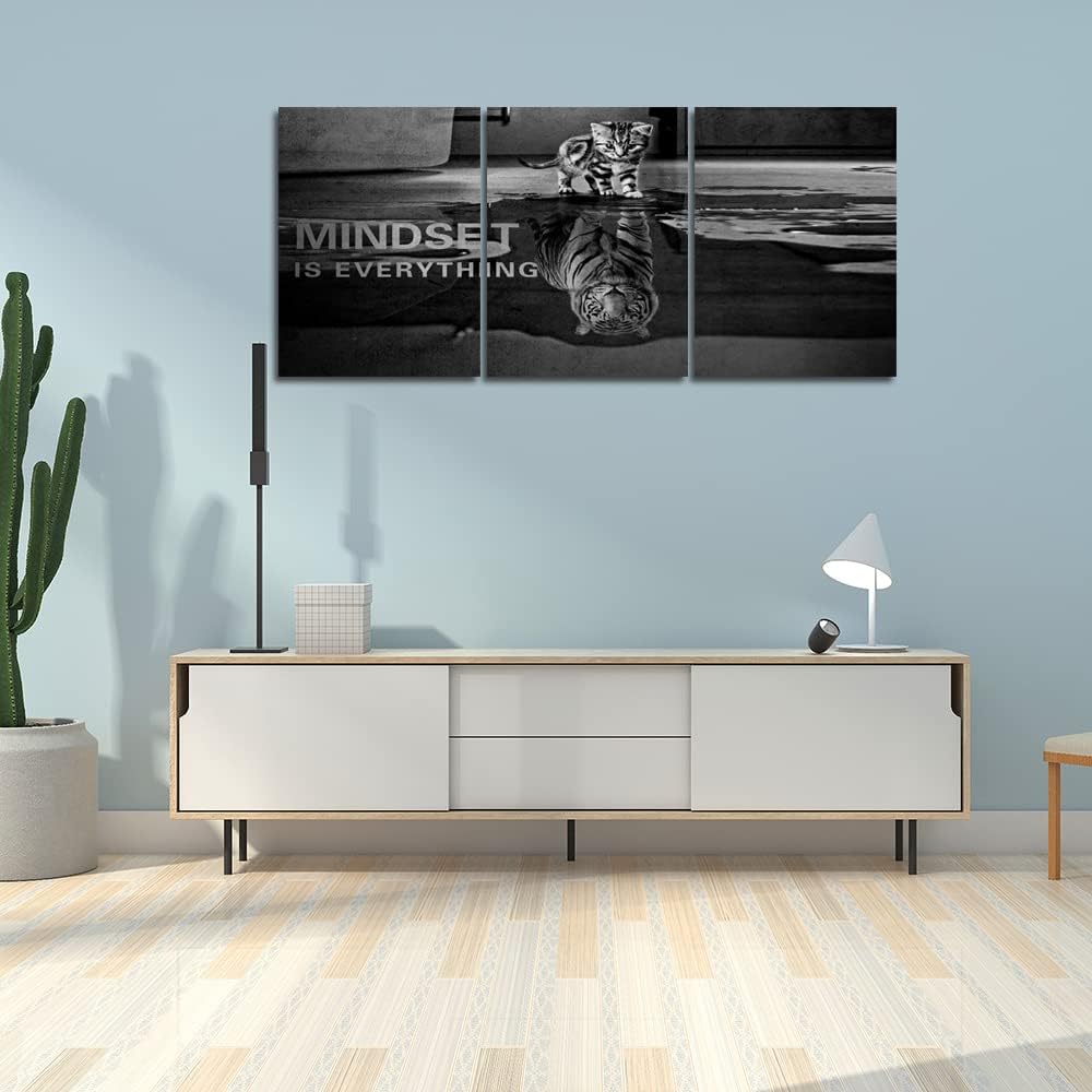 3 Panels Mindset is Everything Motivational Canvas Wall Art Inspirational Entrepreneur Quotes Poster Print Artwork Painting Picture for Framed Home Decoration Living Room office bedroom 60''W x 28''H