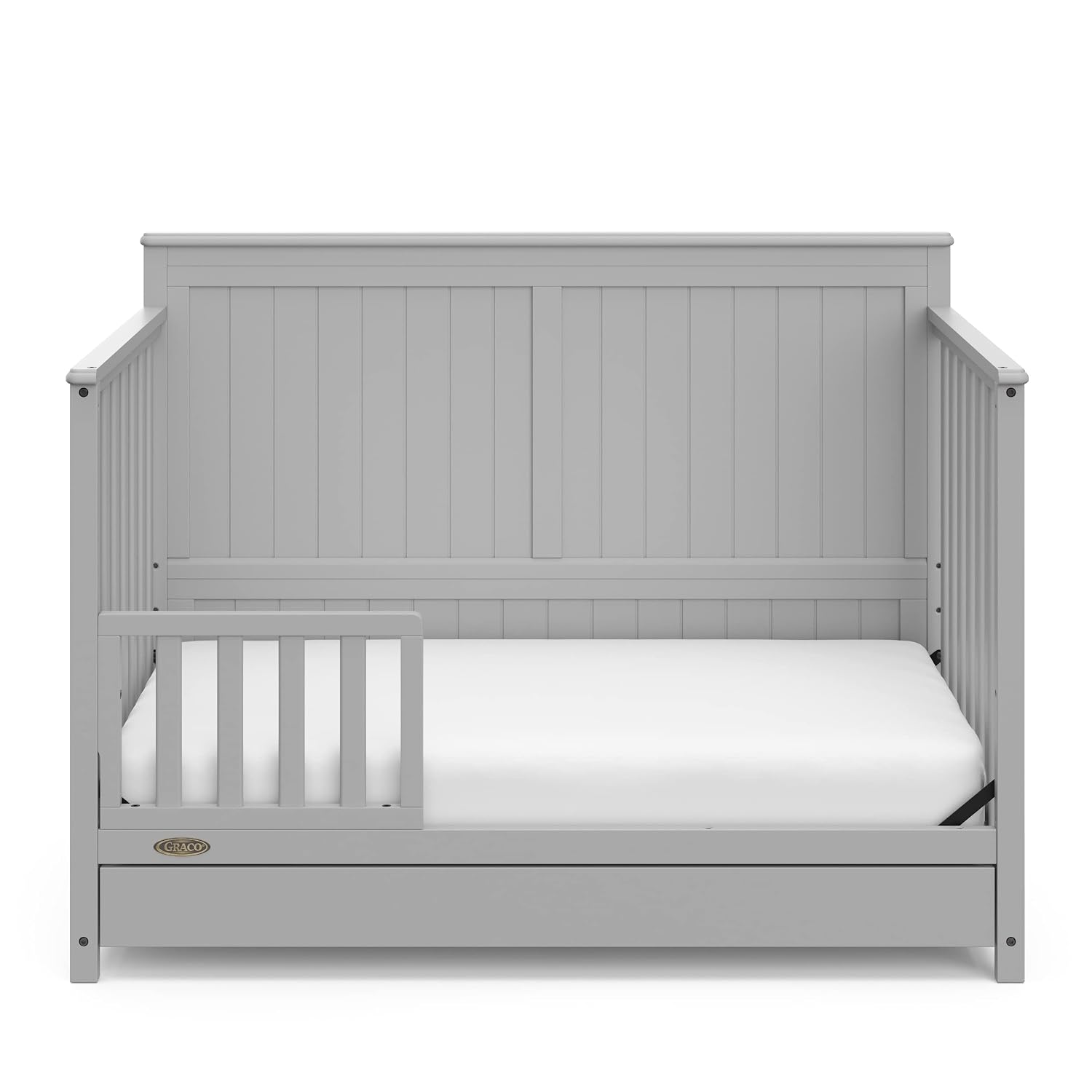Graco Hadley 5-in-1 Convertible Crib with Drawer – GREENGUARD Gold Certified, Fits Standard Crib Mattress, Converts to Toddler Bed, Daybed and Full Bed, 4 Adjustable Mattress Heights (Pebble Gray)
