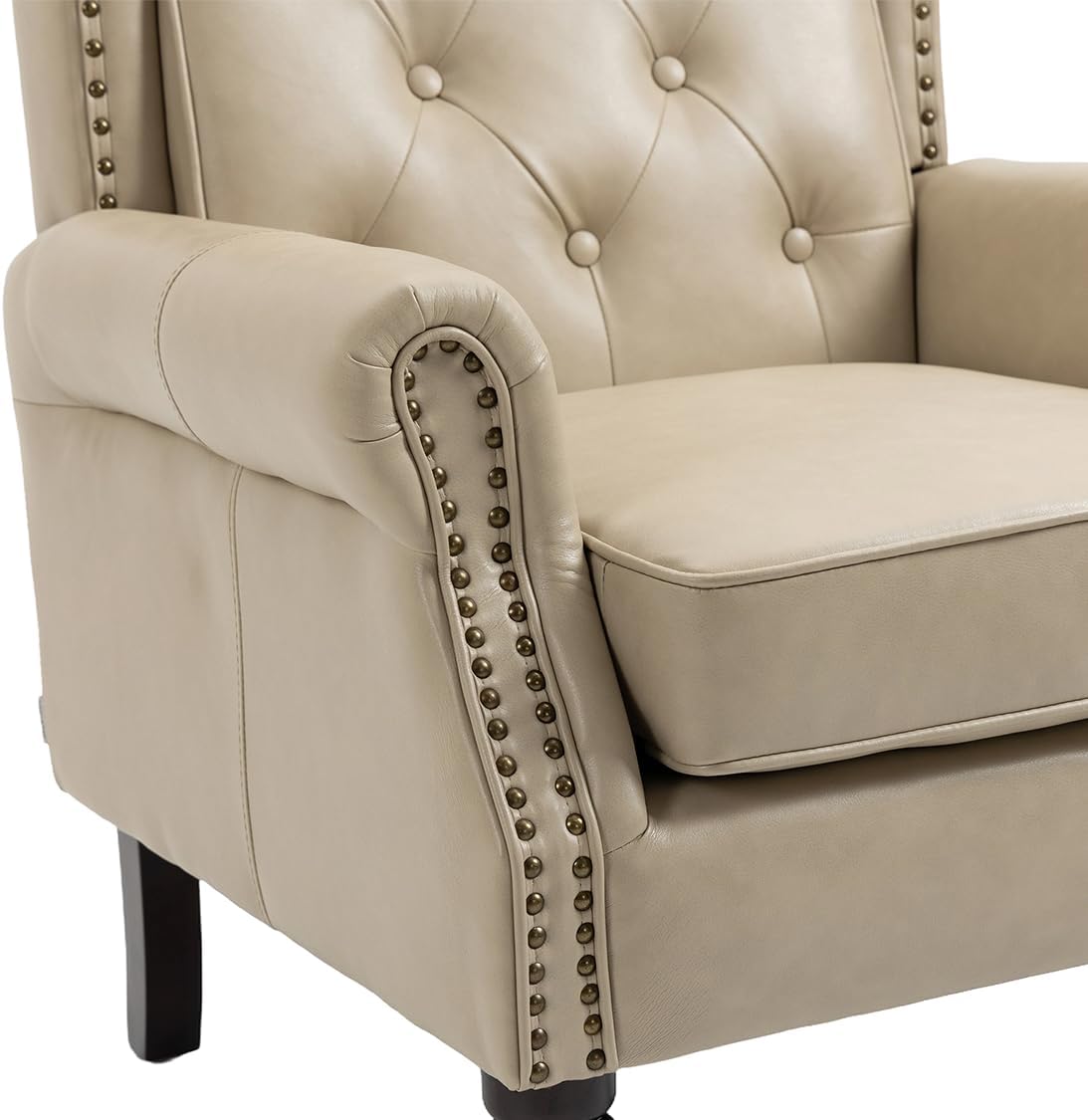 Mid-Century Wingback Chair, PU Leather Accent Chair with Buttons, Modern Living Room Lounge Sofa Chair with Rivet Decoration,Single Club Armchair for Bedroom Home Reception(PU Camel)