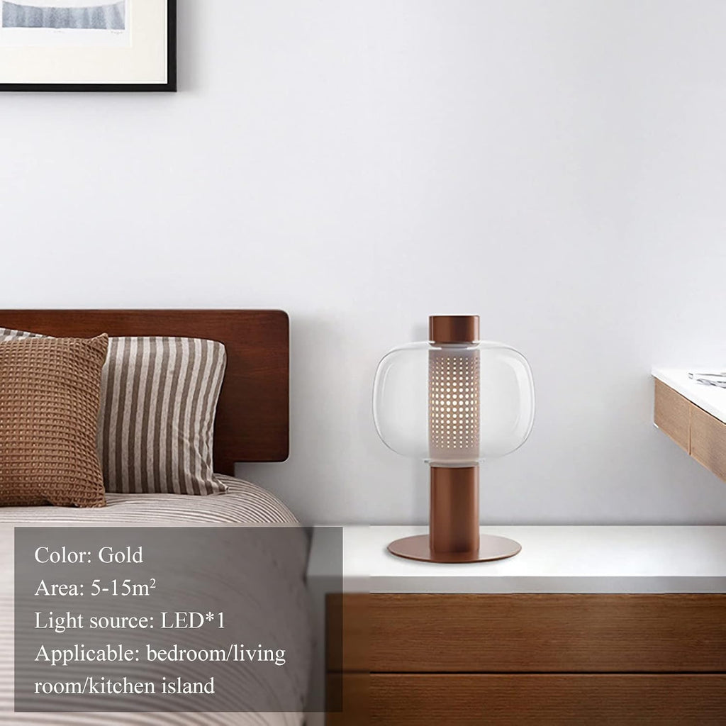 PURESILKS Modern Table Lamp Glass Shade Gold Base Minimalist Design Living Room Bedroom Office Coffee Shop Dimmable LED Light Decor Ambient Lighting