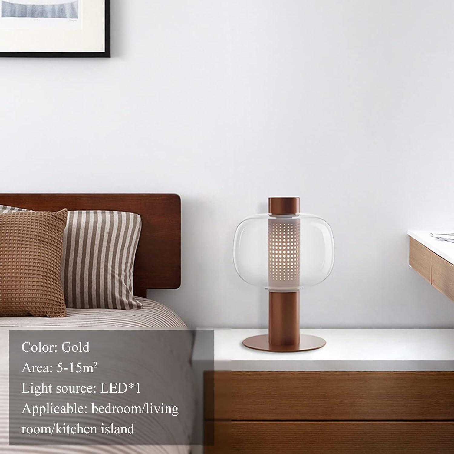 PURESILKS Modern Table Lamp Glass Shade Gold Base Minimalist Design Living Room Bedroom Office Coffee Shop Dimmable LED Light Decor Ambient Lighting