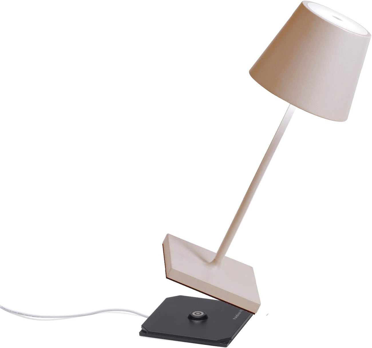 Zafferano Poldina Pro Mini Table Lamp (Color: Sand) in Aluminum, IP54 Protection, Indoor/Outdoor use, Contact Charging Base Included, 11', USA Plug