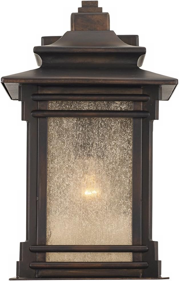 Franklin Iron Works Hickory Point Farmhouse Rustic Mission Outdoor Wall Light Fixture Walnut Bronze 12' Frosted Cream Glass for Exterior Barn Deck House Porch Yard Patio Outside Garage Front Door