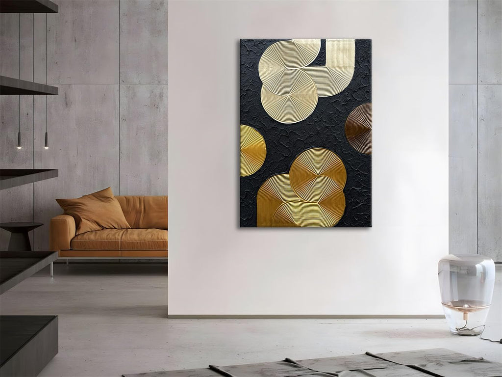 Slyart Black and Gold Texture Wall Art, Handmade 3D Arch Painting, 28'x40' Large Abstract Canvas Wall Art for Living Room
