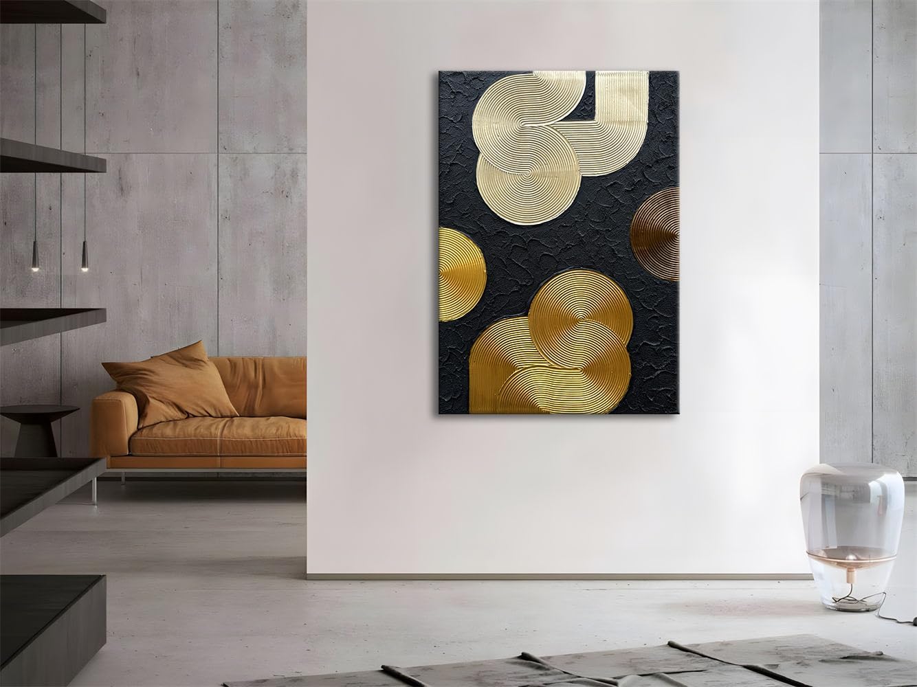 Slyart Black and Gold Texture Wall Art, Handmade 3D Arch Painting, 28'x40' Large Abstract Canvas Wall Art for Living Room