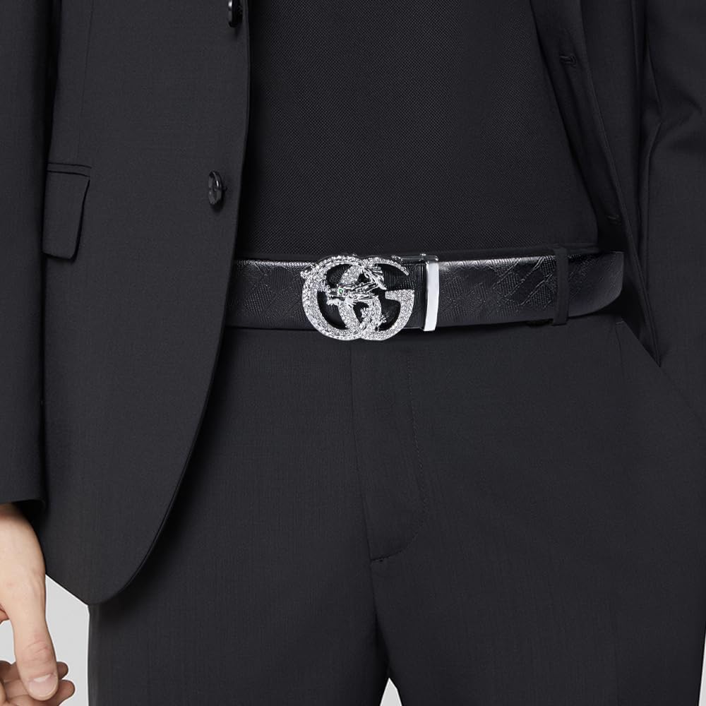 Designer 1 3/8' Genuine Leather Belt Men Business Animal Ratchet Automatic Executive Classic Gift