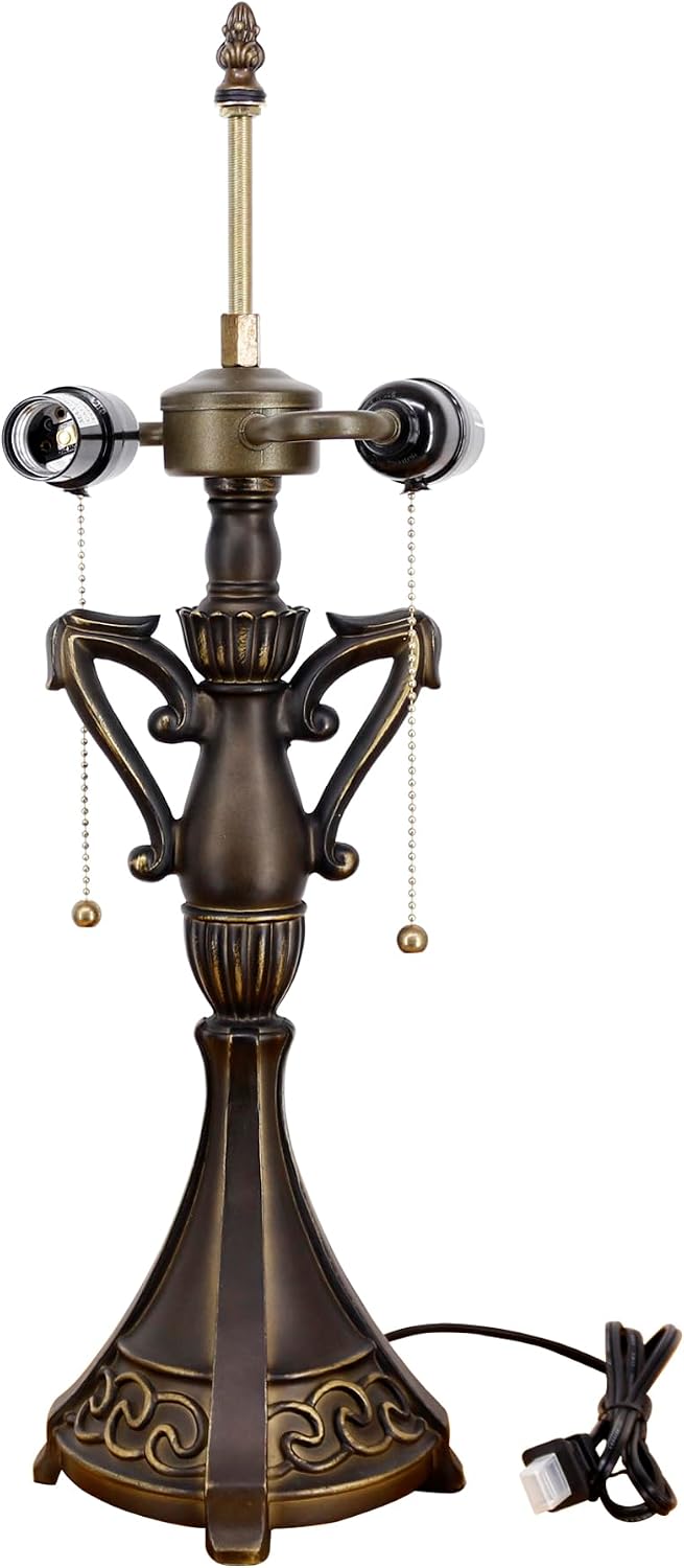 Table Lamp Base Replacement Only, Wide 6.6 Height 24 Inch, Fit for 12, 14, 16, 18 Inch Tiffany Style Stained Glass Lampshade, Dark Bronze Finish, Resin, Pull Chain Switch(O (W6.6H24 Inch))