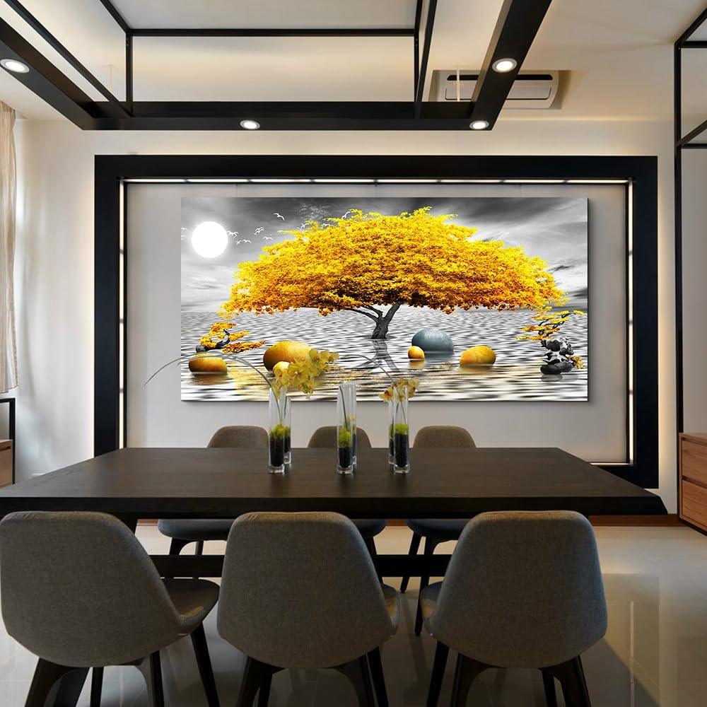 MHARTK66 Wall Decorations For Living Room Canvas Wall Art For Bedroom Abstract Wall Decor Black And White Canvas Art Yellow Tree Paintings Bathroom Home Decoration Hang Pictures Office Large Artworks