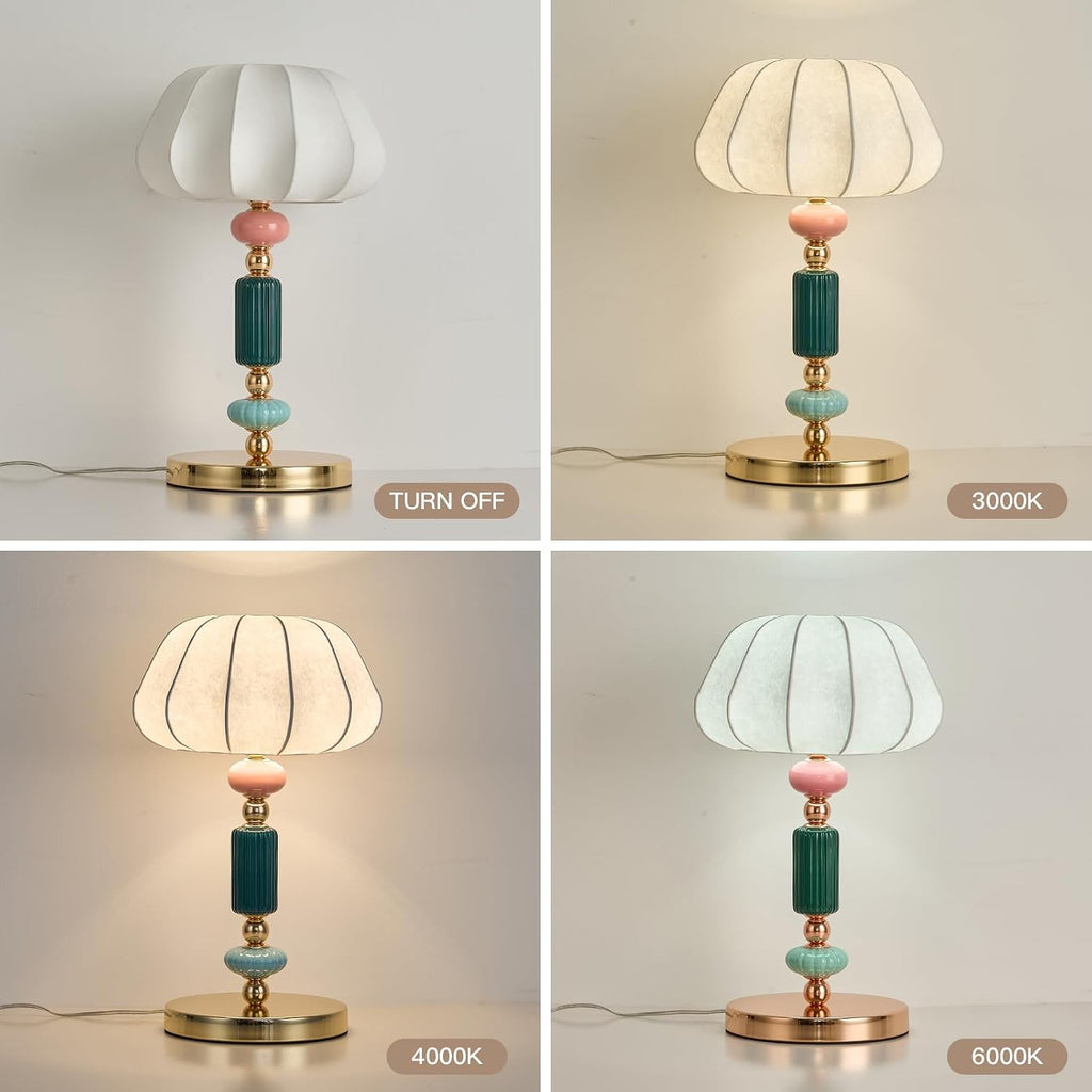 Modern White Fabric Table Lamp Plug in Metal Base Desk Light with Plug Cord Switch for Bedroom Bedside Living Room