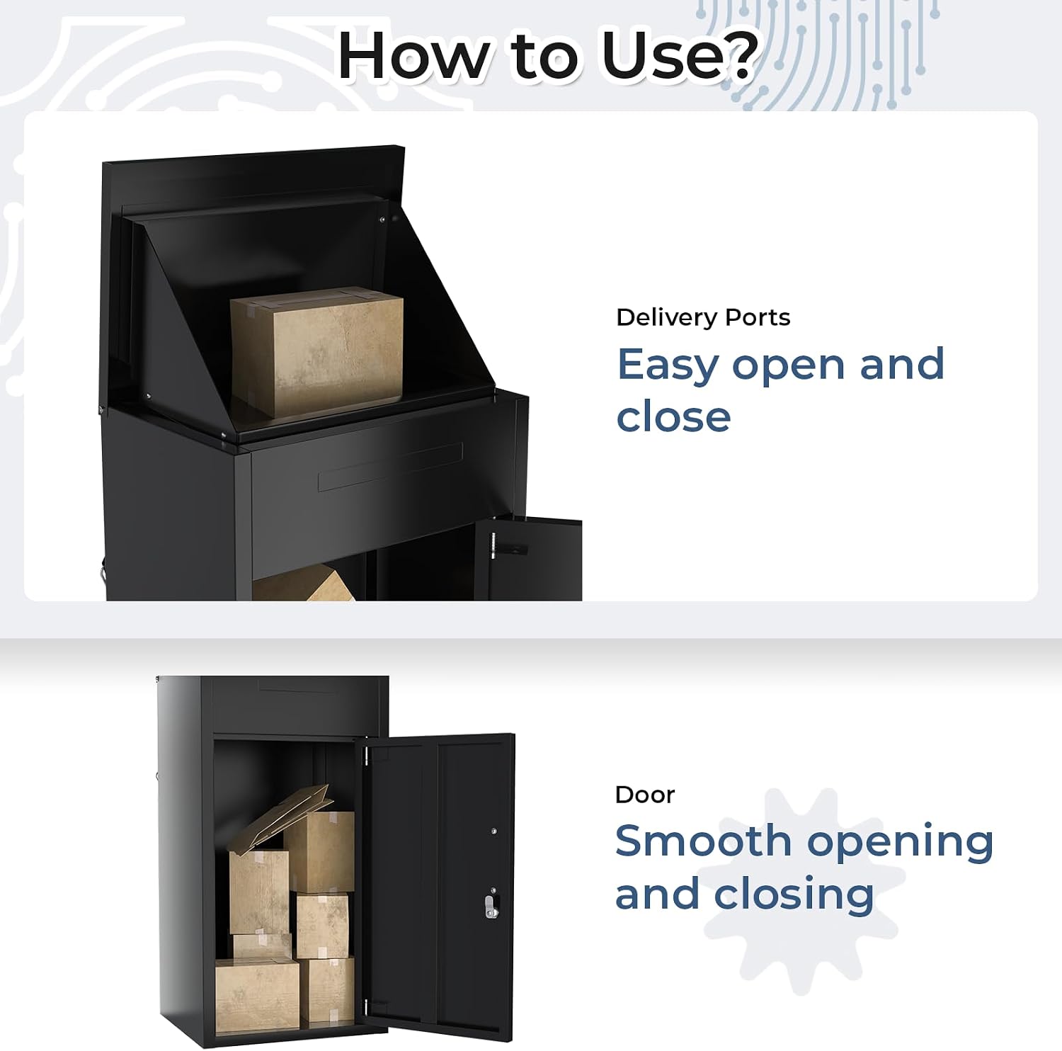 Package Delivery Box for Outside,Lockable Anti-Theft Parcel Drop Box with Mailbox Waterproof Weather Resistant Full Metal Frame (Black, 38.3'x17'x16', Flip-Top)