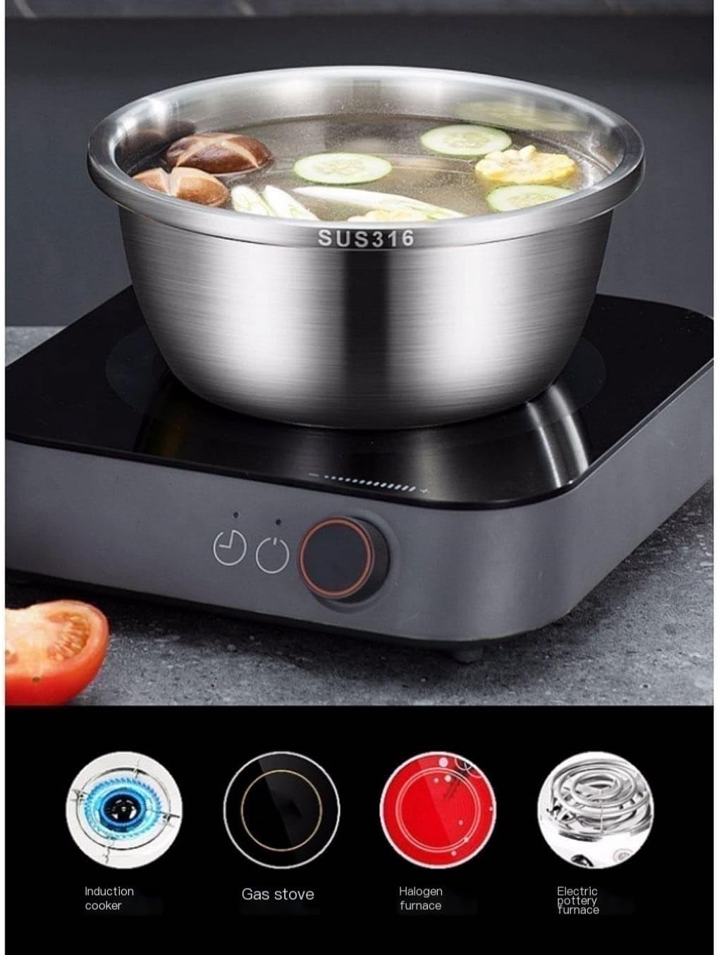 GeRRiT 316 Stainless Steel Mixing Bowls Pots Pans Salad Bowls 5 Piece Set Cooking Baking Nesting Storage Bowls Soup Bowls Barbecue Serving Trays