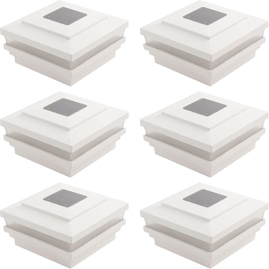 4.5' Sq. Cape May Solar LED Lighted Vinyl Post Caps Pack of 6 - White (Made in The USA)